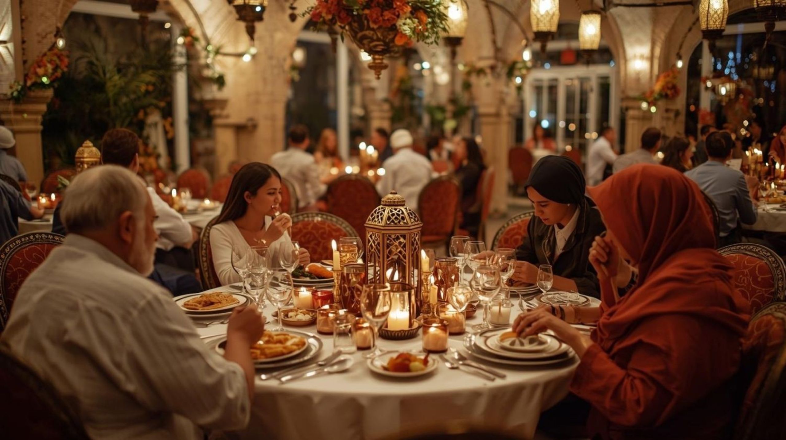 Festive restaurants table setting in Morocco showing elegant Eid al-Fitr celebration dining arrangement
